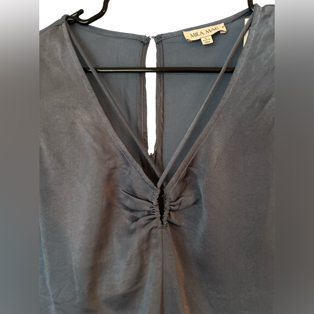 Mila Mae Blue Silky Long Sleeve Dress - Size Large - Picture 3 of 3
